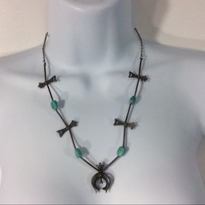Vintage Park Lane Silver Tone And Faux Turquoise Necklace 21" Southwestern Naja